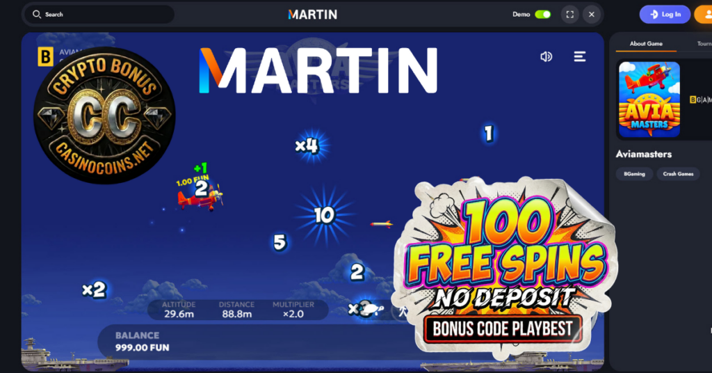 Martin Casino No Deposit Bonus – Get 100 Free Spins Free, Crypto Payments, Crash Games & More