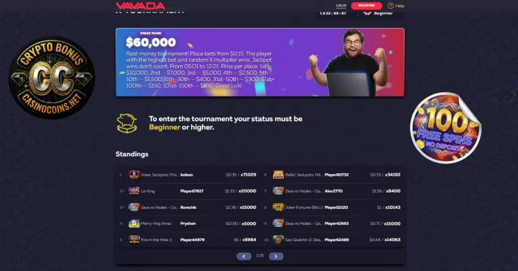 Vavada crypto casino free slot tournament leaderboard with live rankings and prize pool
